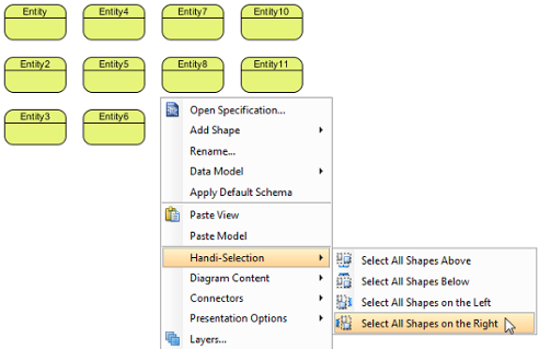 Select all shapes on the right from the pop-up menu