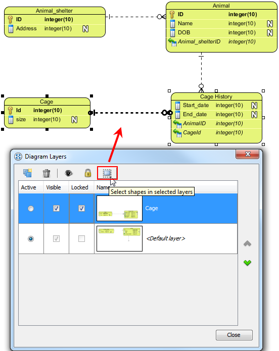 Shapes of the layer are selected on diagram