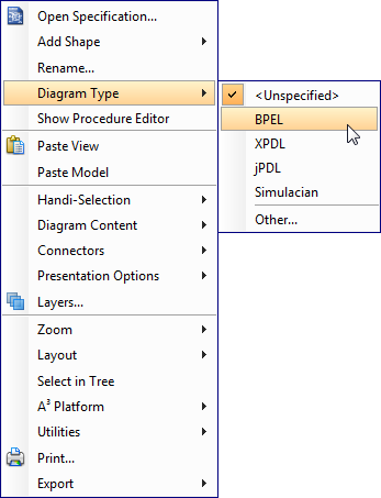 Set diagram type to be BPEL