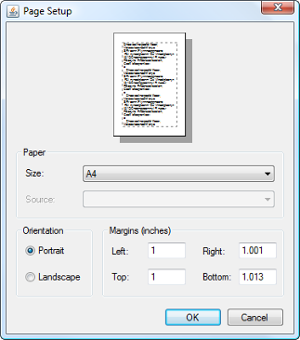 The Page setup dialog box