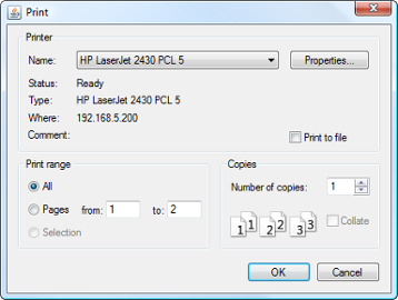 The Print dialog box