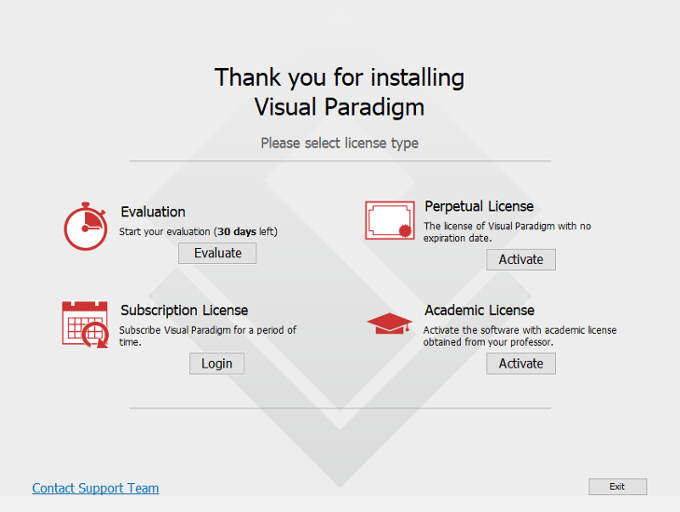 Select a way to activate Visual Paradigm