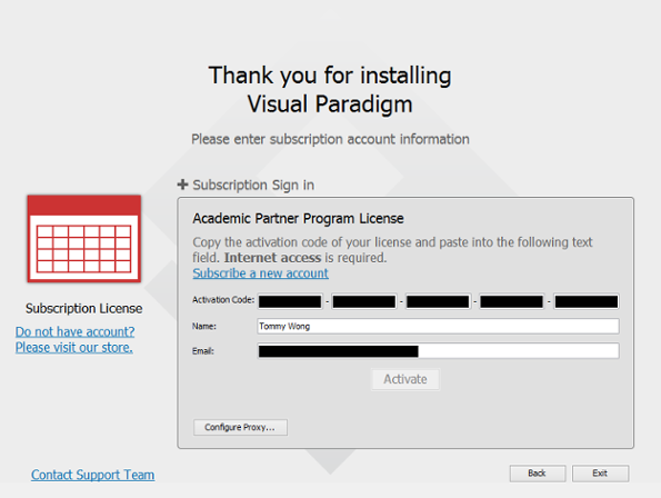 Activating Visual Paradigm