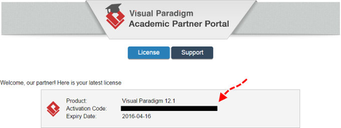 Copy the activation code from Academic Partner Portal