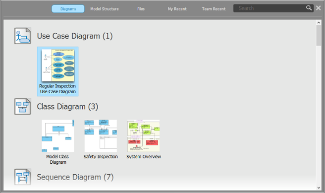 Diagrams view of Project Browser