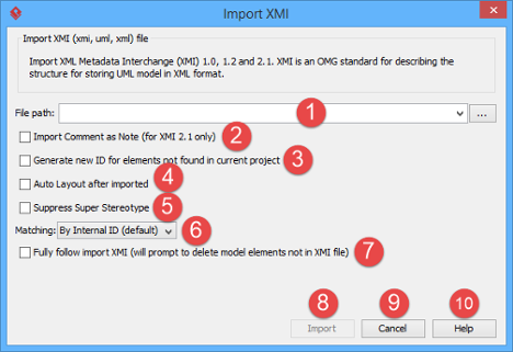 An overview of Import XMI window