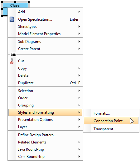 Open Select Connection Point Style dialog box