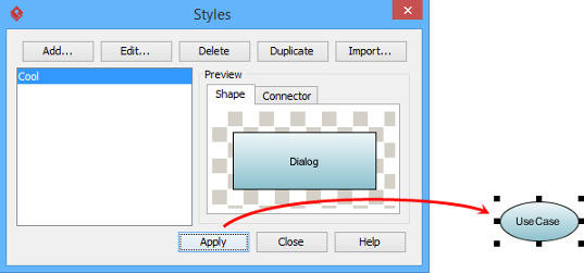 Apply styles to selected shape