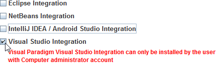 Select Visual Studio Integration