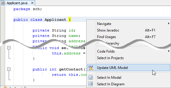 Update UML model from source file