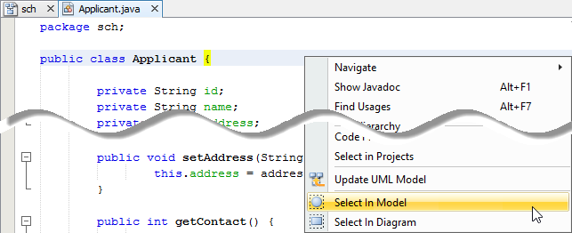 Open the UML class from a source file