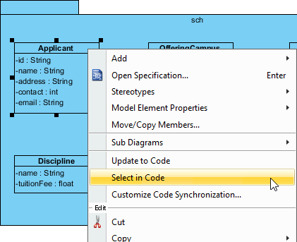 Select source file from UML class