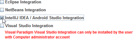Select IntelliJ IDEA / Android Studio Integration