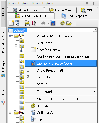 Update the whole Java project from UML project