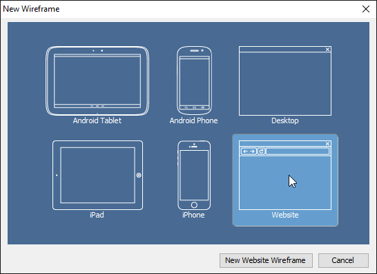 Select a type of wireframe to create