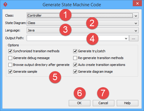 An overview of Generate State Machine Code dialog box