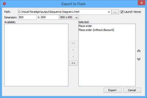 The Export to Flash window