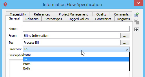 Setting the direction of an information flow