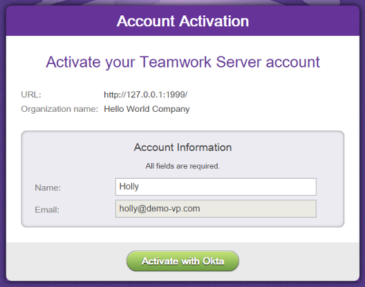 Activating Teamwork Server account