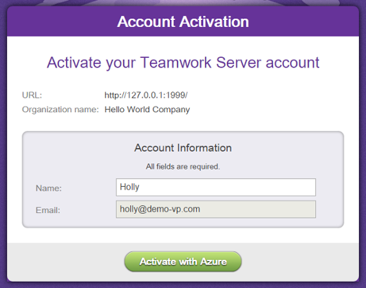Activating Teamwork Server account