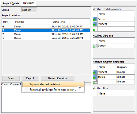 Export selected revision