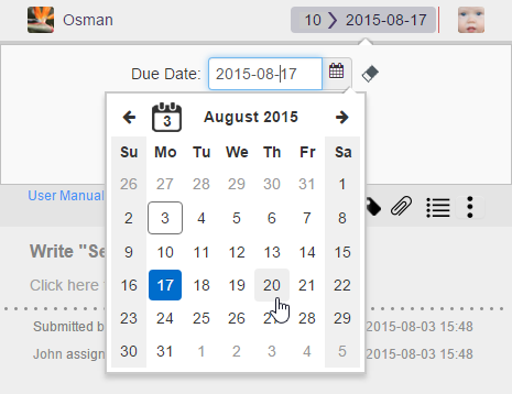 Selecting the due date from calendar