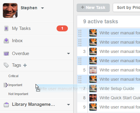 Drag tasks to tag