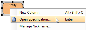 Open specification dialog box