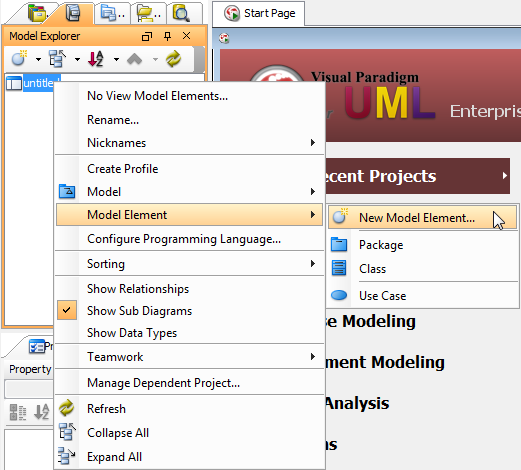 Select New Model Element from the pop-up menu
