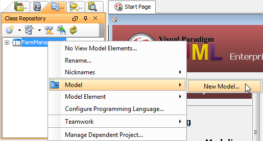 Select New Model from the pop-up menu