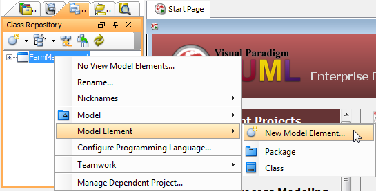 Select New Model Element from the pop-up menu
