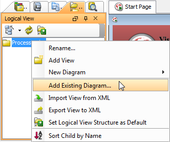 Select Add Existing Diagram... from the pop-up menu