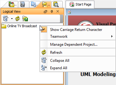 The pop-up menu of Logical View