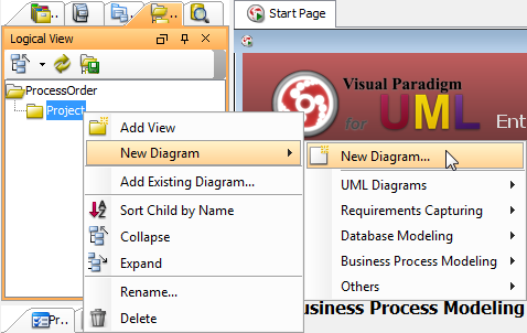 Select New Diagram... from the pop-up menu