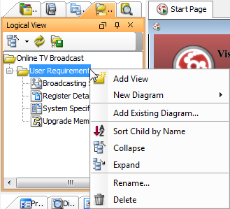 The pop-up menu of view in Logical View