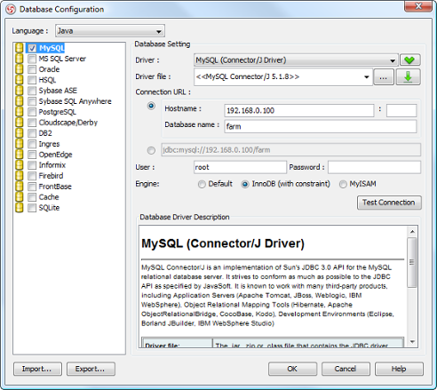 Configuring database connection