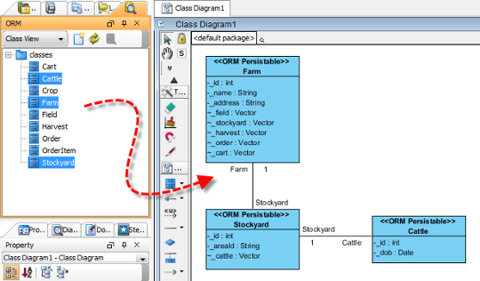 Class diagram is formed from classes in ORM pane