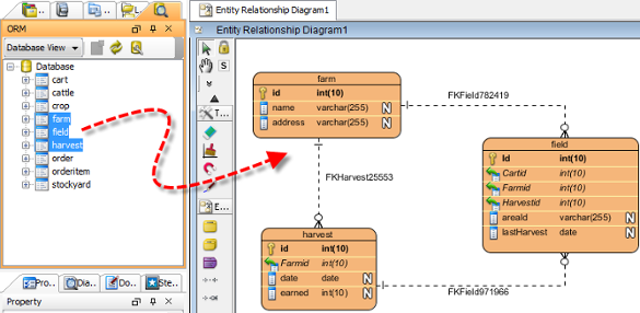 Entity relationship diagram is formed from entities in ORM pane