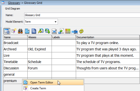 Click Open Term Editor from the pop-up menu
