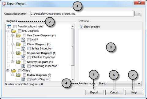 Overview of Export Project dialog box
