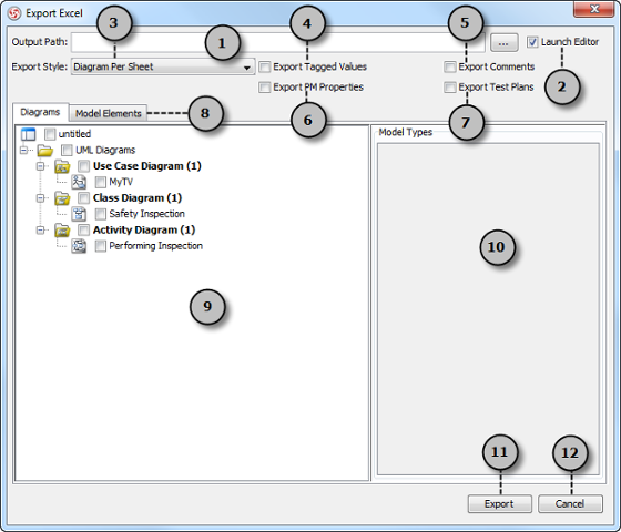 Overview of the Export Excel dialog box