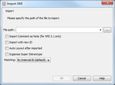 An overview of Import XMI dialog box