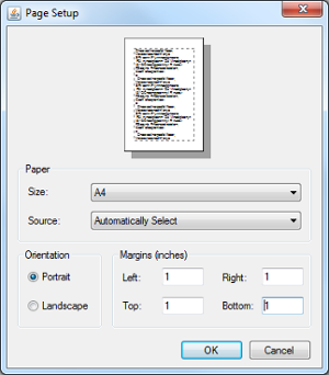 The Page setup dialog box
