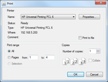 The Print dialog box