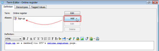 Define aliases and enter definition
