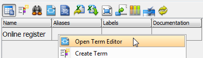 Right click to open term editor