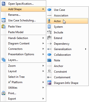 Create a shape through the pop-up menu of diagram
