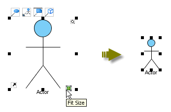 The minimum size of a shape can be determined by pressing its fit size button