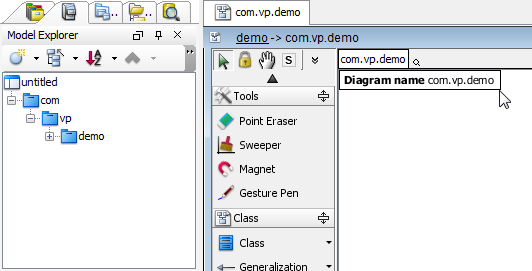 Diagram name will be same as fully qualify of parent package