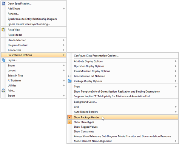 Show/hide package header